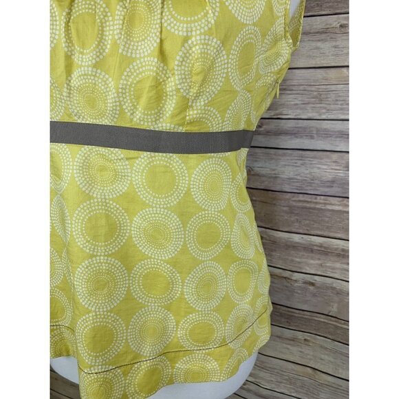 Boden UK Size 10 Blouse Sleeveless Yellow Ribbon Detail Circle Design Zip Side - Picture 4 of 11